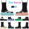 Designer Womens Mens Boots Luxury Tire Lean Leather Women Men Over The Kne Booties Anti-Slip Outdoor Wave Colast Colastic Webbing Boot Cream Pink Purple Blue Black