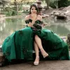 Emerald Green Pearls 3D Flowers Quinceanera Dresses Ball Gown Off The Shoulder Appliques Princess Sweet 16 Vestidos De 15 Anos 0516
