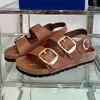 2024 Summer Beach Loafer Slipper Suede Cowhide Leather Buckle Slide Flip Flops