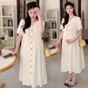 Moda de estilo coreano Gretida feminino de verão de manga curta Maternidade Maternidade vestida plissada vestidos de gravidez solta