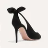 Sandals High Heels Black Suede Leather Pointed Toe Side Hollow Bowknot Design Brand Fashion Fairy Elegant Stiletto Party Pumps 323 d dfa0 fa0