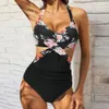 Jednoczęściowy strój kąpielowy dla kobiet bez pleców koronki w górę głębokie v szyja seksowne body Bikini plażowe kostium kąpielowy SKWOROWY Kobieta 240516