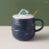 Кружки японского стиля керамическая мультипликационная планета кофейная кружка с крышкой и ложкой пара водяной чашки фарфоровые завтрак молоко