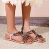 Rhinestone Fashion Hollow dames sandales d'été perle du fond plat bohème confortable grande taille de yoga slingue pour femmes larges 785 d 5955