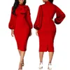 Plus -Size -Kleider Frauen Kleider Herbst Elegante Bogen Abendparty Red Long Sleeve Midi Hochzeitsabschluss