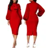 Plus Size Dresses Women Dress Autumn Elegant Bow Evening Birthday Party Red Long Sleeve Midi Wedding Prom