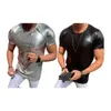 Erkek Tişörtler Şık Erkekler Parlak Islak Stil T-Shirt Kısa Knapısı Saf Siyah Gümüş Kas Partisi Kıyafet Giyim Top Q240515