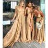 Navy Bridesmaid Champagne Bury Dark Dresses With Split Two Pieces Long Prom Dress Formal Wedding Guest Evening Gowns CPS3007 0515