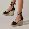 Sandalen Wederen Wedges Platform Cross Heels Strappy enkelgras Weave Boheemse schoenen Zomer Wedge High Sandale Femmesandals 831 662 D D896 896