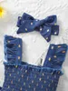 Girl's Dresses 3-24 months old baby girl gold dot smooth blue dress for toddler girls summer fashion party princess dress headband 2PCS set WX