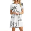 Basic Casual Dresses Painted Patters Cats Print Dress Short Slve Kawaii Women Dresses Summer For 2022 Fashion O-Neck Strt Casual Loose Clothing Y240515