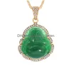 Pendant Necklaces Exquisite Green Imitation Natural Stone Maitreya Buddha Necklace Inlaid With Zircon Womens Amet Jewelry Gift Drop De Otbec