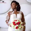 Sexig sjöjungfru lång ärm bröllopsklänningar tyll spetsblommor formella kvinnliga brudklänningar anpassad storlek SK48