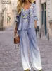 Zanzea Femmes 2pcs Suit Flower Imprimez Pant