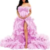 新しいフリル妊娠女性ふわふわしたチュールマタニティドレスウェーブ妊婦ベビーシャワードレス写真写真