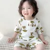 Pajamas Cotton baby pajama set for children summer girls boys soft round neck T-shirt and pants childrens printed clothing d240516