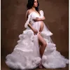 新しいフリル妊娠女性ふわふわしたチュールマタニティドレスウェーブ妊婦ベビーシャワードレス写真写真