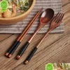 Dinnerware Sets New 3Pcs/Set Wooden Tableware Set Reusable Cake Fork Spoon Dumpling Japan Noodle Sushi Chopsticks Kitchen Cutlery Acce Dhf18