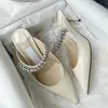 Sandalias de diseñador de mula de cristal tacones altos deslizizaciones de toboganes famosas sandalias de lujo sandalia diamante de diez rhinestone stiletto stiletto zapatos de vestir londinbacks