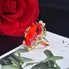 Wedding Rings Foydjew New Luxury 20*30mm Orange Big Stone Simulation Fanta Padparadscha Color Gemstone Open Adjustable Ring For Women Q240514