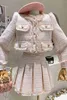 High Quality Korean Style Tweed Suit Women Fall Tassel Jacket Short Coat High Waist Mini Pleated Skirt Two Piece Set Female 240515