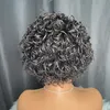 Preço por atacado PERUVANO INDIANO Brasileiro NATURAL BLACK 100% crua Remy Humano Human Wave Deep Pixie Curly Cut 13x1 Wig Short P7