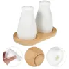 Kitchen Storage Pepper Shaker Set Ceramic Salt Bottle Toothpick Holder Seasoning Jars Wood Condiment Pot