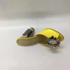 Damer 2024 Kvinnor Real Leather Rhinestone High Heels Sandaler Silk Satin Summer Flip-Flops Slipper Slip-On Dress Shoes Diamond Rallots 3D Colorful Flower Yellow 4917