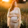 Moderskapsfotografering klänning guld lysande pulvernät långärmad v-ringad klänning gravida kvinnor fotografering prop