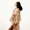 BOHO Mutterschaftskleider für Fotoshooting sexy V-Ausschnitt Falten Chiffon Langarm Rüschen Schwangerschaftskleid Frauenfotografiekleider