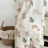 Pajamas Cotton baby pajama set for children summer girls boys soft round neck T-shirt and pants childrens printed clothing d240516