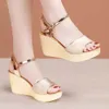 Maat S 8 cm Sandalen 32-43 Kleine comfortabele hoge hakken Echte lederen schoenen 2024 Zomer Damesplatform Wedges Kantoor Beach Mom Sandaal Heel Shoe Women 'Wedge D 9812