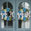 Dekorativa blommor blå hortensia krans girland ytterdörr konstgjord blomma med båge realistiska blommor
