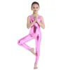 Dancewear infantil garotas unidades metálicas da dança de balé de dança de dança esportiva sportswear sportswear mangas de cor de colmeira de collant sólida