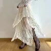 Spitzen Asymmetrische Rock Märchenmärchen Frauen Vintage Y2K Boho ästhetische Mode hohe Taille mittelgroße Röcke Lady Holiday Outfits 240516