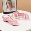 women Genuine 2022 leather Pearl 2.5CM chunky heels sandals summer Flip-flops T-tied slipper slip-on wedding dress Gladiator shoes Buckle Strap party size 35-43 bb74