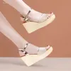 Maat S 8 cm Sandalen 32-43 Kleine comfortabele hoge hakken Echte lederen schoenen 2024 Zomer Damesplatform Wedges Kantoor Beach Mom Sandaal Heel Shoe Women 'Wedge D 9812