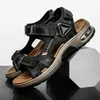 Summer Mens Sandals Leather Mens One Layer Cowboy Gladiator Roman Mens Beach Sandals Soft Padded Wading Shoes 240510