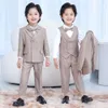 Baby Boys 1 Year Birthday Suit Kids Jacket Vest Pants Bowtie 4PCS Photograph Dress Children Wedding Performance Party Costume