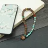 Mobiltelefon hängande rep, kokosnötskiva, shoushan sten kort pärlstav mobiltelefonkedja, löstagbar kinesisk stil handledsrep, en