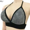 Arbetsklänningar HLJ Sexig lyx Rhinestones Bodycon kjolar Två stycken Set Women Deep V Halter Bandage Crop Top och kjol Party Nightclub