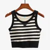 Summer women's tank top, women's neck hanging bra integrated striped suspender knitted sleeveless T-shirt