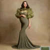 Grüne Meerjungfrau Mutterschaftskleider abnehmbare lange Ärmel Schwangerschaft Frauen Roben sexy Sweep -Zug formelle Babyshower -Kleider