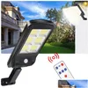 Solar Flood Lights COB Light Powerf Remote Regel Upgraded PIR Motion Sensor IP65 Outdoor Wall Street Waterdichte lamp Drop levering L DHOHS