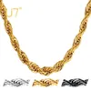 U7 Tjockt rostfritt stål Twisted Rope Chain Necklace For Men Gold Color Hippie Rock Chain Choker 18-30 Classic Hip Hop Jewelry 240508