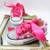 Kids Low Top Canvas DIY Customized Shoes Doll Beauty Pink Girl Party Sparkle Princess Rose Red Bling Pearls Sneakers L2405 L2405