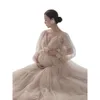 الحمل Tulle Baby Showers Champagne Beautiful Mesh Guipure v-Dech Anniversary Daternity Dress Dress