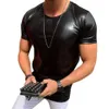 Erkek Tişörtler Şık Erkekler Parlak Islak Stil T-Shirt Kısa Knapısı Saf Siyah Gümüş Kas Partisi Kıyafet Giyim Top Q240515