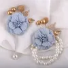 Dekorativa blommor Korean Style Prom Suit Decor Silk Pearl Armband Rose Corsage Wrist Artificial Flower Boutonniere Set