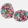 Luxo Big Round Crystal Ear Clip No piercing Jewelry Christmas Gift Colorful Rhinestone Clip Brincos para Mulheres 240516